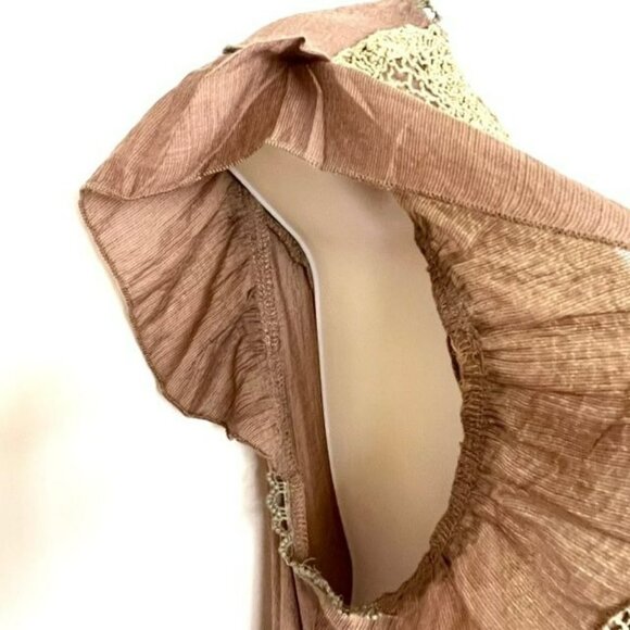 NWOT SCULLY BRONZE BEIGE SEMI-SHEER LAYERED LACE BLOUSE SIZE LARGE - Picture 6 of 13